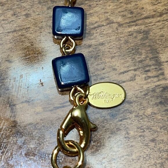 Worthington square gold & navy blue bead necklace - Picture 1 of 6